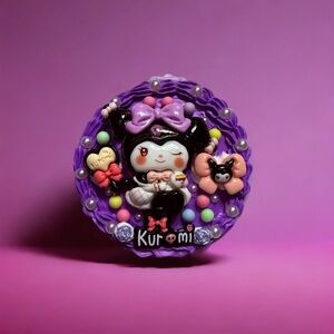 Decoden Mirror Compact - Kuromi Theme With Small Bunny Comb 3.25” Kawaii Gift